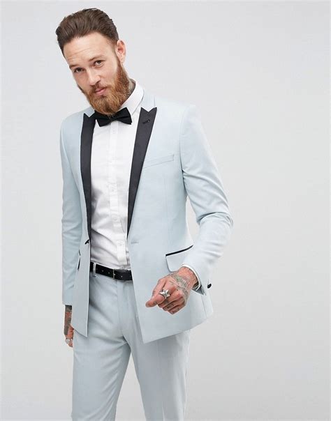 Asos design tall wedding super skinny suit jacket in sage green linen | asos. ASOS Wedding Skinny Tuxedo Suit Jacket In Ice Blue - Blue ...
