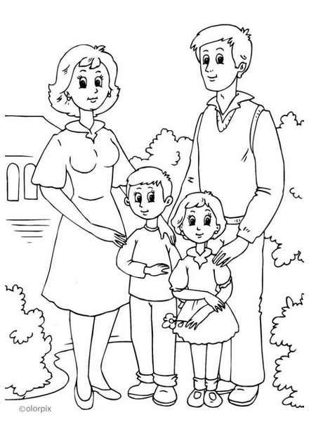 6 familia para colorear mama y 4 hijos dibujos de familias 3 hijos y una mama para pintar ancho: Fișe de lucru și de colorat cu tema "Familia mea"