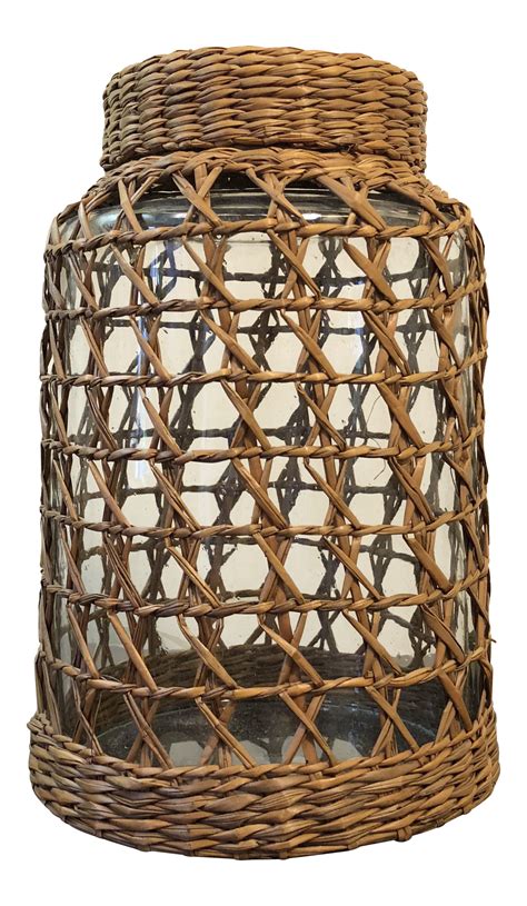 The most common bathroom glass jars material is soy. Basket Weave Lidded Glass Jar Canister on Chairish.com ...