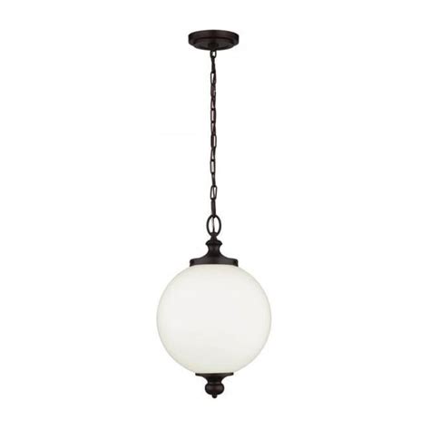 Metal, glass number of bulbs: Opal Glass Globe Hanging Pendant Light with Bronze Suspension