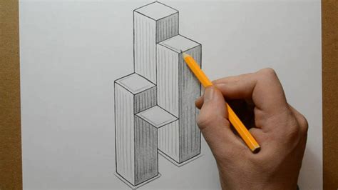 Start with an equilateral triangle, draw a circle inside it. How to Draw Skyscrapers Optical Illusion - YouTube