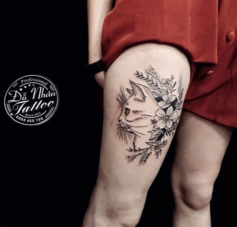 Mẫu hình xăm mèo 3d màu sắc trên cánh tay dành cho bạn gái nữ tính. Hình xăm mèo và hoa, tattoo for girl, tattoo for mens ...