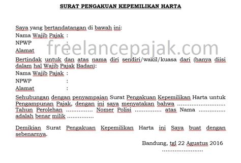 Contoh surat kuasa pengambilan bpkb. download SURAT PENGAKUAN KEPEMILIKAN HARTA tax amnesty ...