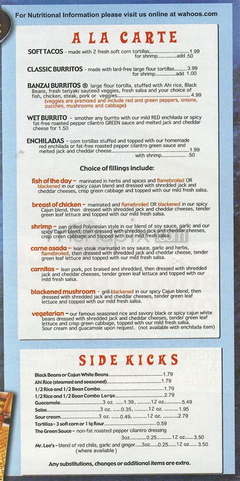 Maybe you would like to learn more about one of these? Menu of Wahoo's Fish Tacos in Pasadena, CA 91101