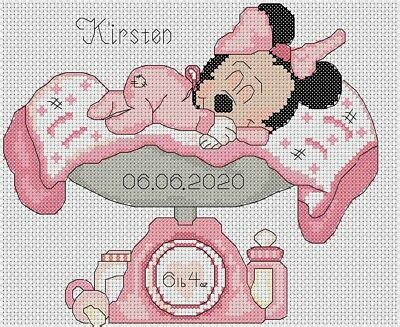 Find the perfect baby cross stitch items here! Cross Stitch Chart New Baby Birth Sampler minnie Mouse 2 ...