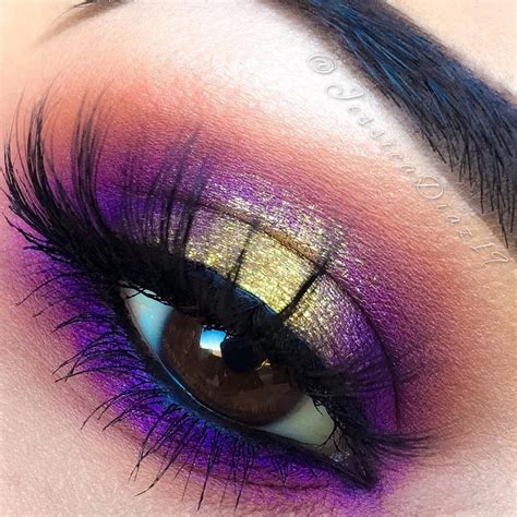 Use a matte colour at the crease to ensure the shine is not over the top. purple & gold halo eye @jessicadiaz19 #colorful spotlight makeup | Halo eye makeup, Purple eye ...