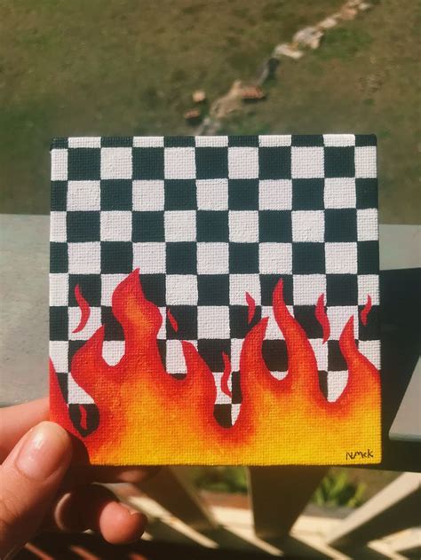 Checkered flames (double sides) wallpaper, made by @nastyzen. Checkered flames in 2020 | Diy canvas art, Diy art ...