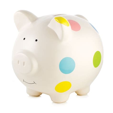 He's right at home with you, making product dimensions: Pearhead Polka-Dot Piggy Bank | Piggy bank, Baby piggy ...