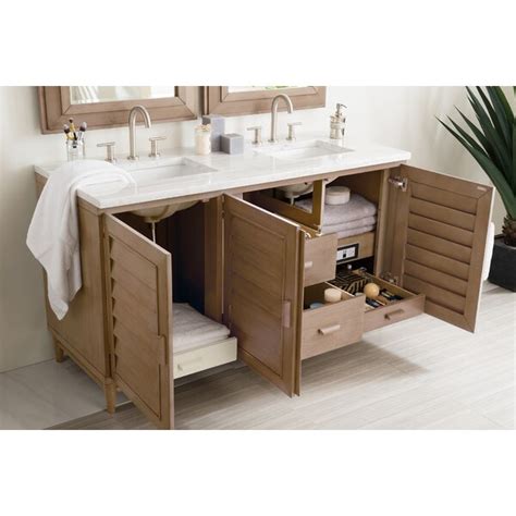 W single bath vanity in whitewashed walnut with soild surface vanity top in arctic fall with white basin. James Martin Furniture Portland 60" Double Bathroom Vanity ...