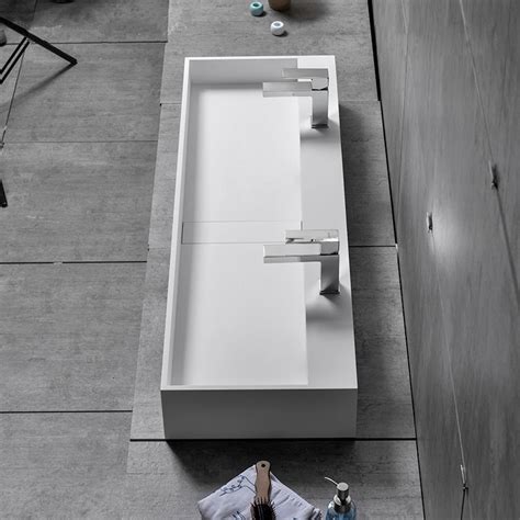 We never use the second sink, and feel we are low on counter space and drawer space. Luxury 47 Inch Wall-Mount Double Sink Stone Resin Matte ...