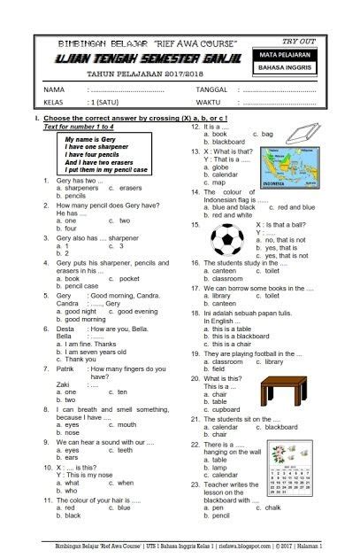 Jangan pernah menyerah, karena menyerah itu seperti 1 juta x 0= 0. Download Soal Bahasa Inggris Kelas 7 Pdf - Guru Paud