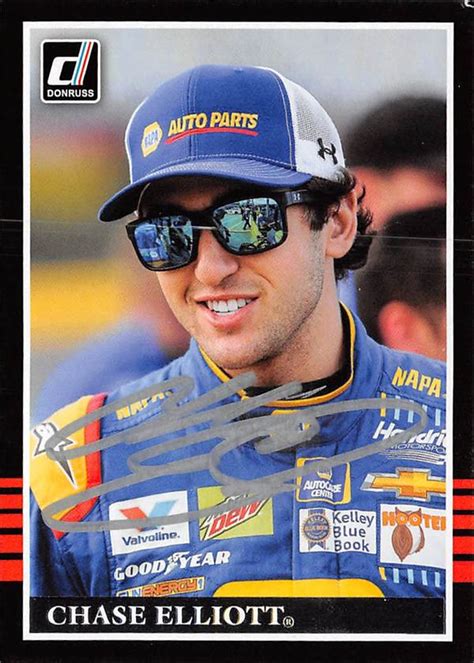 Gaining fans and followers with each passing decade, nascar has brought us some of the most exciting and recognized series of the year, including the sprint cup series and the xfinity series. Chase Elliott autographed trading card (NASCAR Driver, Auto Racing, SC) 2018 Panini Donruss #127