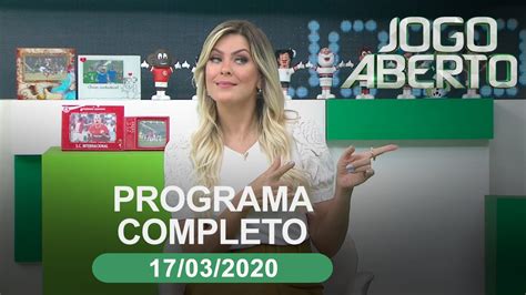 Jogo aberto é um telejornal esportivo brasileiro exibido pela rede bandeirantes, que substituiu o esporte total. JOGO ABERTO - 17/03/2020 - PROGRAMA COMPLETO - YouTube