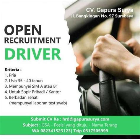 Temukan lowongan kerja driver terbaru bersama glints! Lowongan Driver Pribadi Citraland Surabaya : Lowongan ...