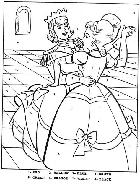 Basically it involves taking a disney coloring page and using inspiration from an existing painting to color it in. Color By Number-Cinderella | Cinderella coloring pages ...