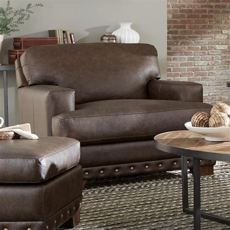 What could be better than the feel of real leather? Craftmaster L782750 L782720BD Contemporary Leather Chair and a Half with Oversized Nailheads ...