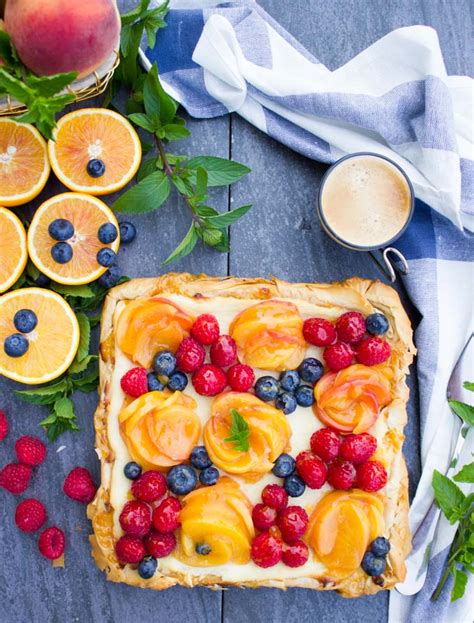 Stack the phyllo sheets on a clean surface. Peach Orange Mango and Ricotta Tart with Phyllo Dough ...