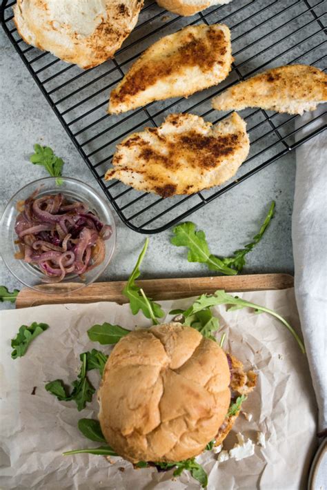 This sandwich is perfect for lunch or dinner. Panko and Almond Crusted Chicken Sandwich with Sautéed Onions, Arugula and Goat Cheese ...