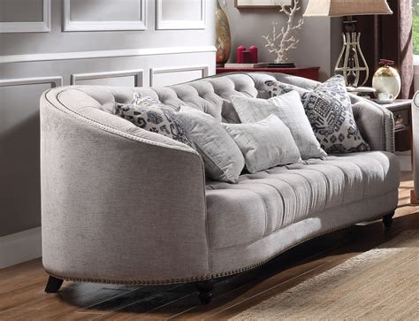A living room set, which groups together a sofa, loveseat, chair and/or other living room furniture pieces, makes furniture shopping easy and affordable. Julia Curved Light Gray Curved Tufted Sofa Set w/ Plush ...