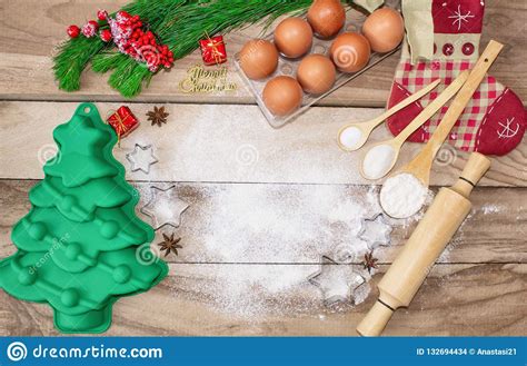Simple and effective, with just five ingredients to a festive favourite. Christmas Baking Cake Background. Ingredients And Tools ...