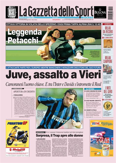 Mons armando bucciol vescovo brasile a montaner italia 12 08 2007 7. Prima pagina de La Gazzetta Dello Sport del 25 maggio 2004