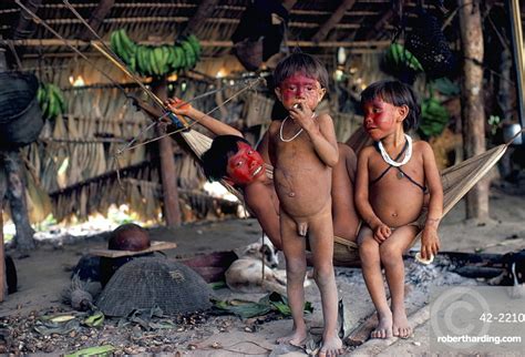 Naturist family events the series has the name: Yanomami children, Brazil, South America | Stock Photo