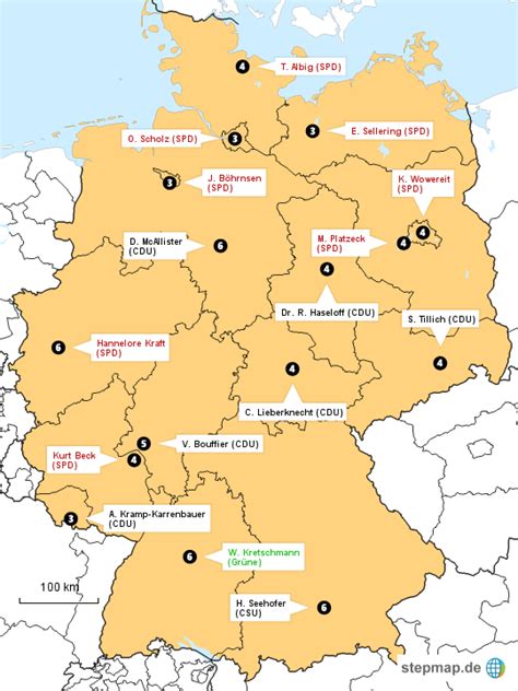 Der bundesrat in deutschland ist die kammer der bundesländer. StepMap - Bundesrat - Landkarte für Deutschland