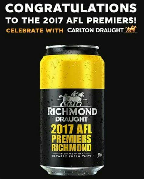 Richmond Draught - the 2017 premiership beer | Richmond afl, Richmond ...