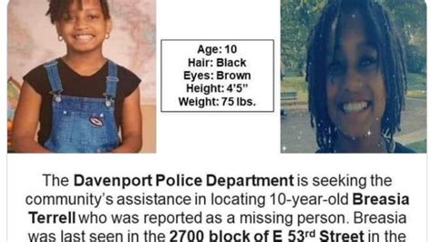In a press conference on wednesday, march 31, officials with the davenport police. Breasia Terrell: $10,000 reward for info on missing ...