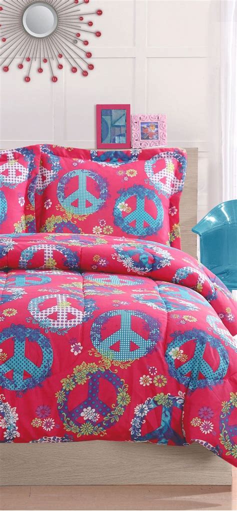 A figure representing peace, in the form of a circle with one line bisecting it from top to lot 26 studio is like no other adhesive décor or wall decorating company. Cosmo Girl Peace Sign Bedding | Girl beds, Beds for kids ...