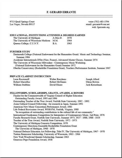 Creating a one page cv is a great way to ensure your cv is highly relevant and keeps a punchy, exciting tone. F. Gerard Errante - clarinetist. CV page 1