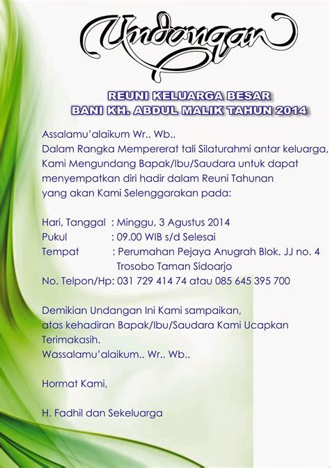 Contoh surat undangan peresmian kantor bisnis yang baru surat 35. Rohmatul Maulidah: INFORMASI REUNI KELUARGA BESAR BANI H ...