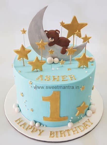 Make 1st birthday cake special by ordering it from ferns n petals. Moon and stars theme 1st birthday cake for boy by Sweet ...