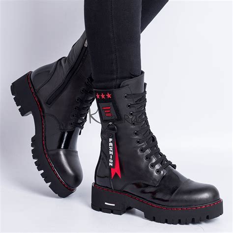 Дамски боти в черно и червено | Kiara Обувки