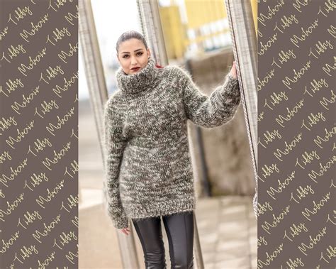 Thick Mohair Sweater, Turtleneck Sweater, Hand Knitted Sweater, Fluffy Sweater, Huge Oversized ...