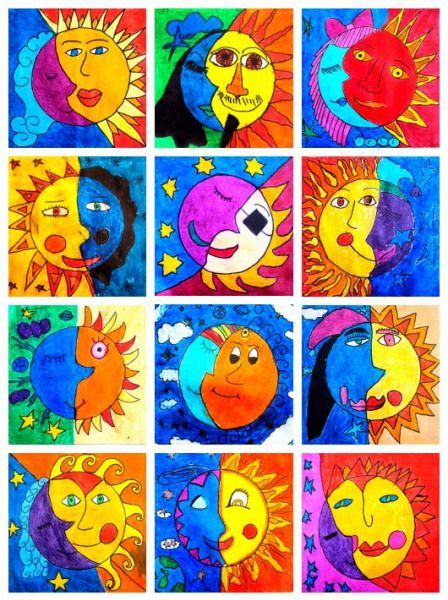Op art, ou art optique, est une expression utilisée pour décrire certaines pratiques et recherches artistiques faites à partir des années 1960 et qui exploitent la faillibilité de l'œil à travers des illusions ou des jeux d'optique. La lune et le soleil | Art à la maternelle, Art ce2, Cours ...
