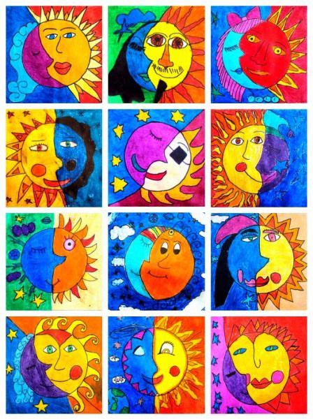 C'est pourquoi aujourd'hui je vous propose de nouveaux animaux. La lune et le soleil | Art à la maternelle, Art ce2, Cours ...