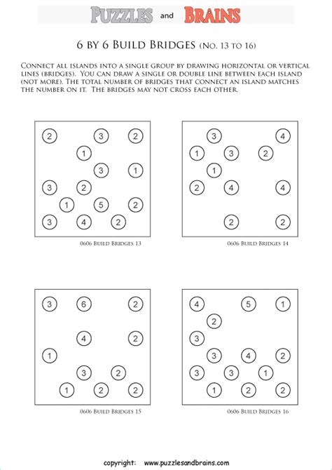 This is a rather involved puzzle and might require a bit of stamina. Printable Japanese Bridges logic puzzles puzzles