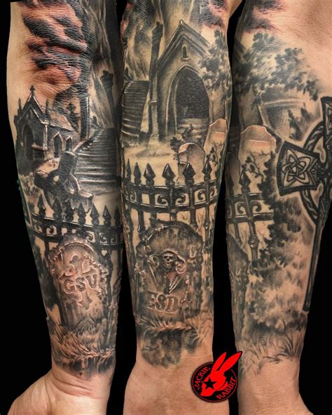 People do wonder where ghosts come from, and sometimes they do. Graveyard Tombstone Sleeve Tattoo by Jackie Rabbit ...