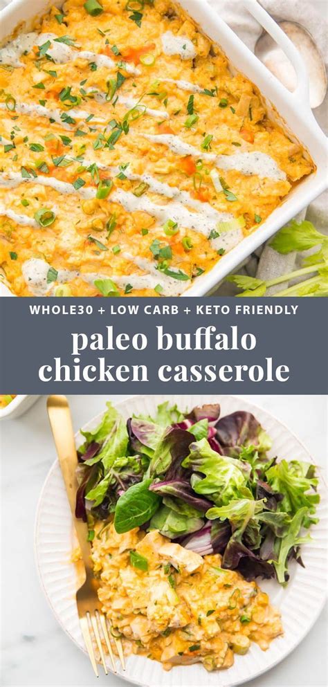 Add the squash noodles to the chicken mixture, season with salt if needed and pepper to taste then pour into an 8×8 baking dish. Paleo Buffalo Chicken Casserole with Ranch and Cauliflower ...