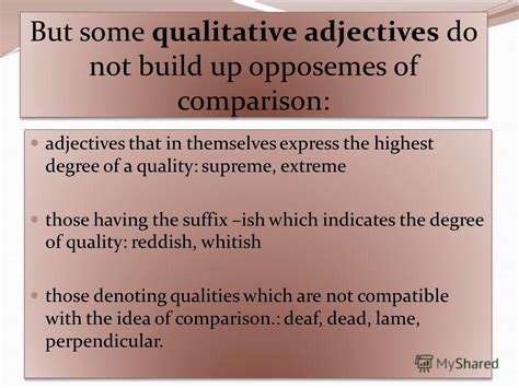 Adjectives can be colors or words that describe temperatures and sizes. Презентация на тему: "Degrees of comparison.. Contents ...