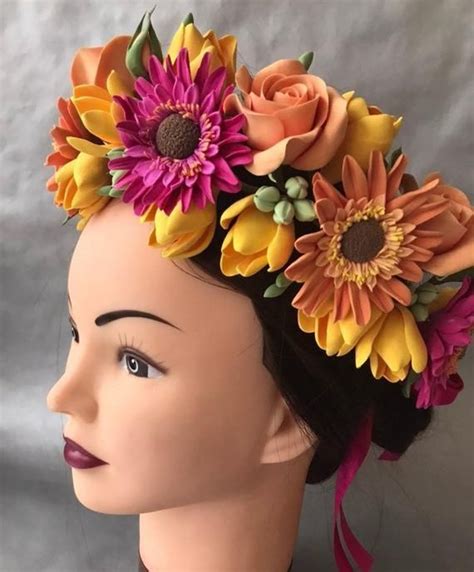 This item is a clothing beta. Wedding flowercrown with bright flowers, burnt orange hair ...