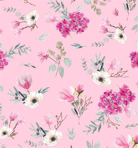 Gentle seamless pink pattern with translucent flowers (vector). Pink flowers seamless pattern (Standard license JPG only ...
