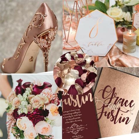 Rose gold is a feminine color which is perfect for all brides who love sparkles and want to add some metallic touches to their big day. Burgundy and Rose Gold Wedding Vision Board - J'aime ...