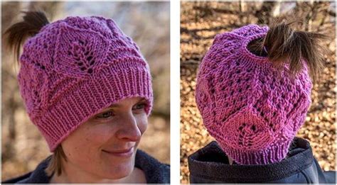 Ponytail knit hats have taken the knitting world by storm. Pink Ponytail Knitted Lace Hat FREE Knitting Pattern