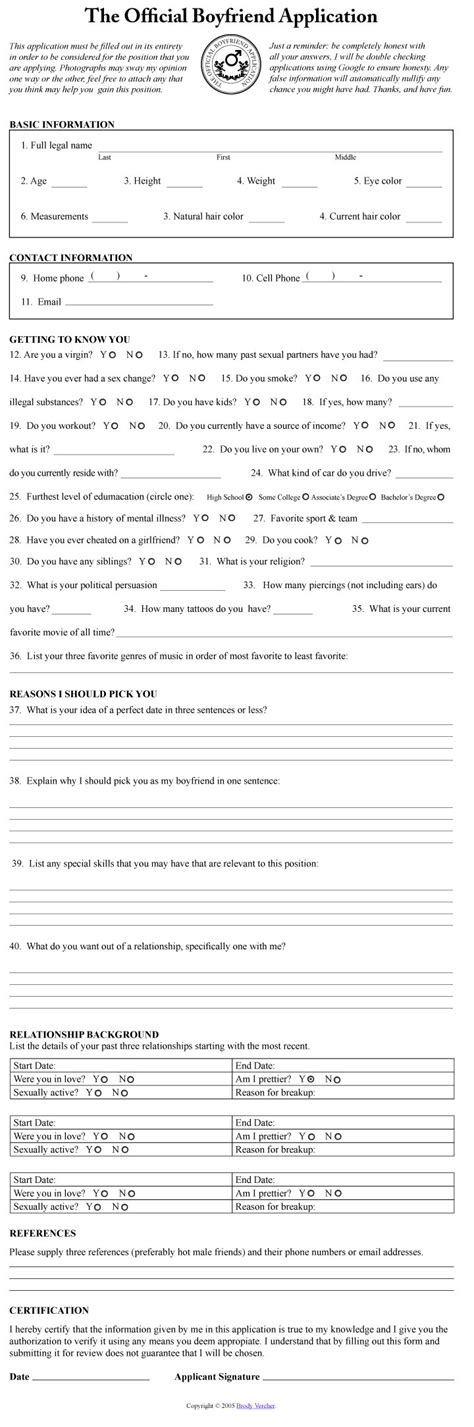 The official girlfriend application 1 the official girlfriend application this application must be filled out in its entirety in order to be considered for the position that you are applying. Open Call: The Official Boyfriend Application form | Is it ...