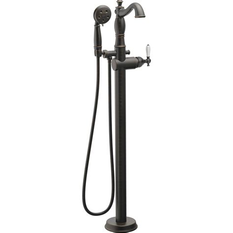 Matte black wall mounted tub faucet with hand shower, wall mount bathroom tub filler spout single handle solid brass bathtub faucet with handheld shower for bath. Delta Traditional Venetian Bronze Floor Mount Tub Filler ...