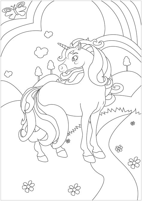 Ce coloriage a été consulté de nombreuses fois par les utilisateurs. Licorne dans jolie prairie - Coloriage de Licornes ...