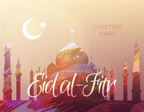 Muslims celebrate by gathering with friends and family, preparing sweet delicacies, wearing new clothes, giving each other gifts and putting up lights and other decorations in their homes. Eid Al Fitr-groetkaart Het Arabische Van Letters Voorzien ...