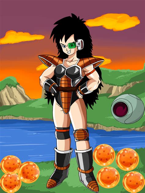 The focal point of this wallpaper is the picture of goku and vegeta. Female Saiyan With Raditz Armor W/Backround by ...